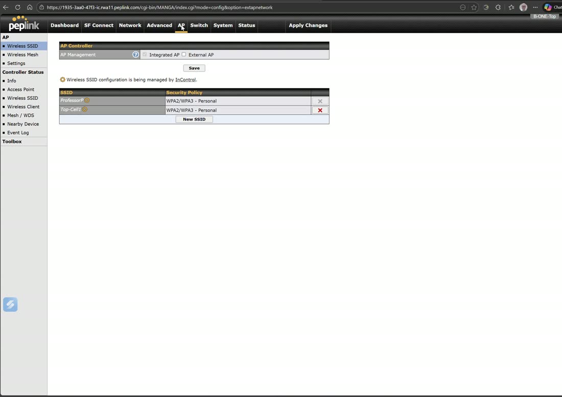 The built-in AP and Switch controllers — manage Pepwave APs and Peplink switches locally.