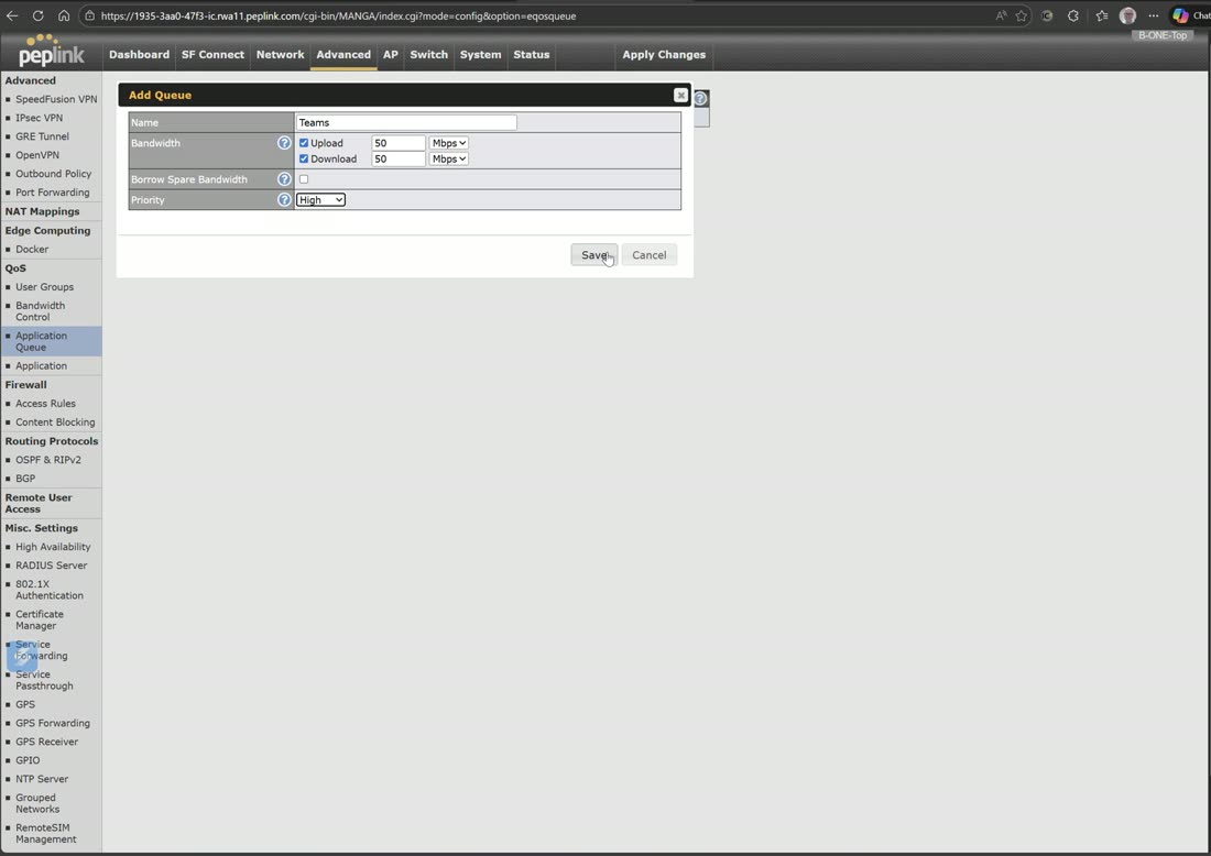 Application queues assign priority and bandwidth to a class of traffic.