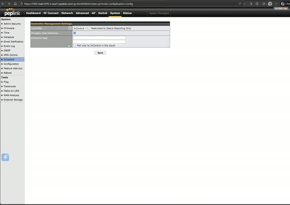 InControl uplink — enabled, disabled, or point to a privately hosted InControl.