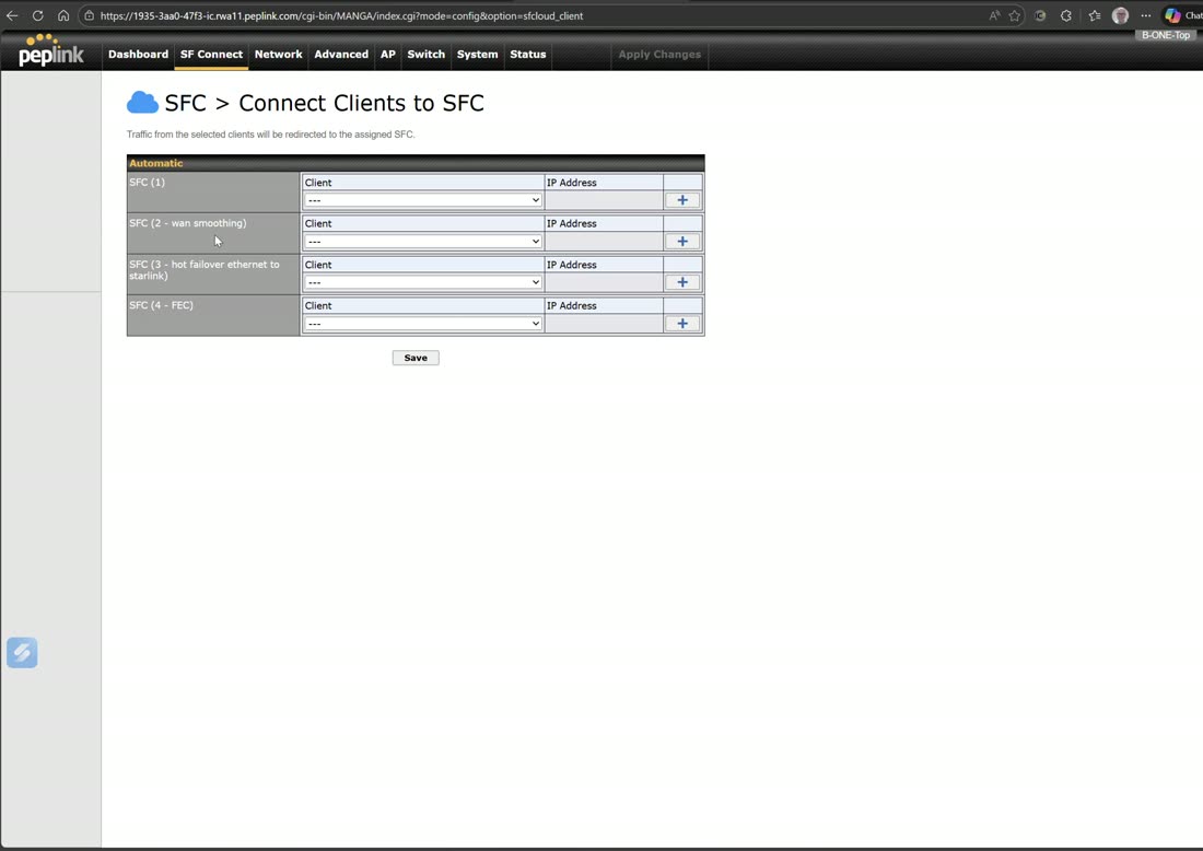 Route by LAN client — force a specific device (e.g. a switch or AP) to always use a tunnel.