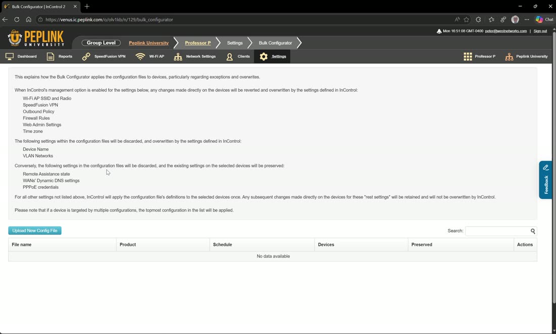 Bulk configurator — upload a full router config and apply it to all devices matching a hardware type + tag.