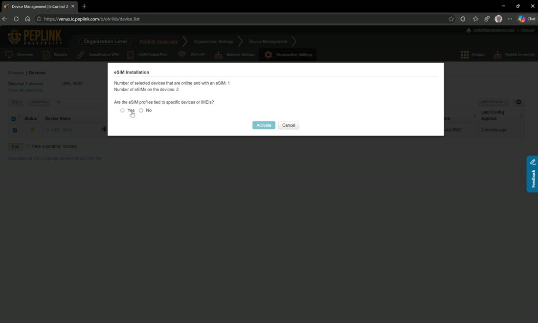 eSIM installation at scale — assign profiles by CSV template.