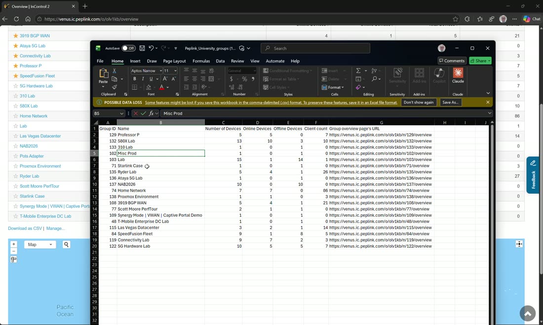 Download a CSV of groups/devices for your own reporting.