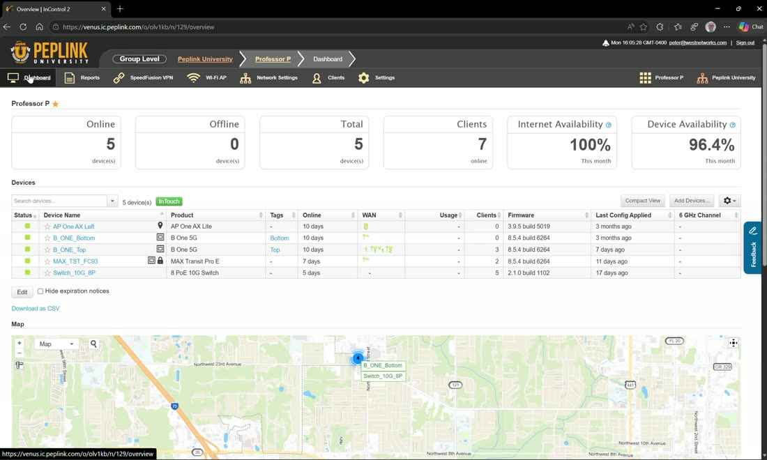 The group dashboard — every device in the group, live.