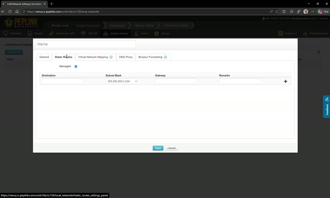 LAN network profiles — static routes, virtual network mapping, DNS proxy, by tag.