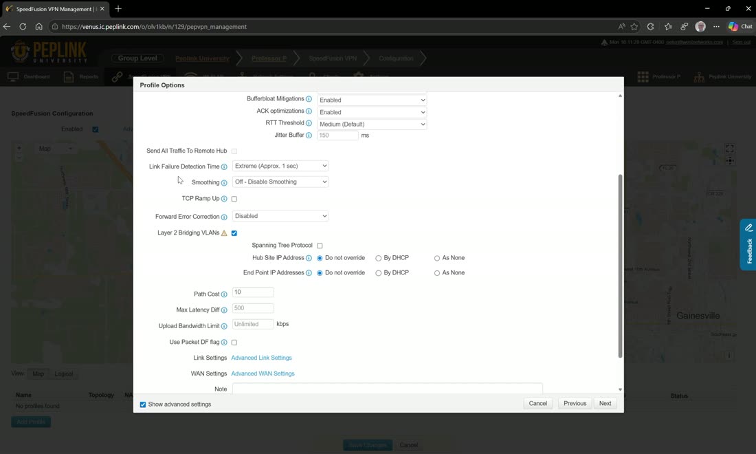 Layer-2 bridging extends a VLAN across the tunnel so both sites share one subnet.