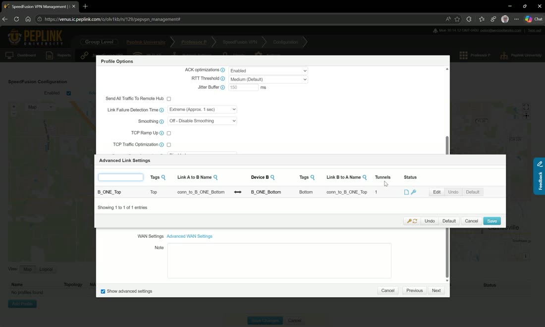 Up to five sub-tunnels per link let you bridge several VLANs plus a bonding tunnel.