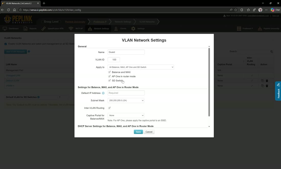VLAN networks apply by tag/name — define each VLAN once, not per site.